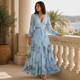 Women's Pleated V-Neck Midi Occasion Dress