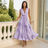 Women's Pleated V-Neck Midi Occasion Dress