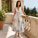Women's Pleated V-Neck Midi Occasion Dress