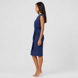 Women's Ruched Midi Dress with Front Cut-Out