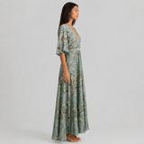 Women's Floral Wrap V-Neck Flared Maxi Dress