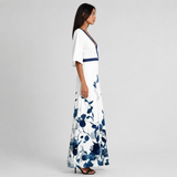 Women's Floral Wrap V-Neck Flared Maxi Dress