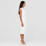 Women's Ruched Midi Dress with Front Cut-Out