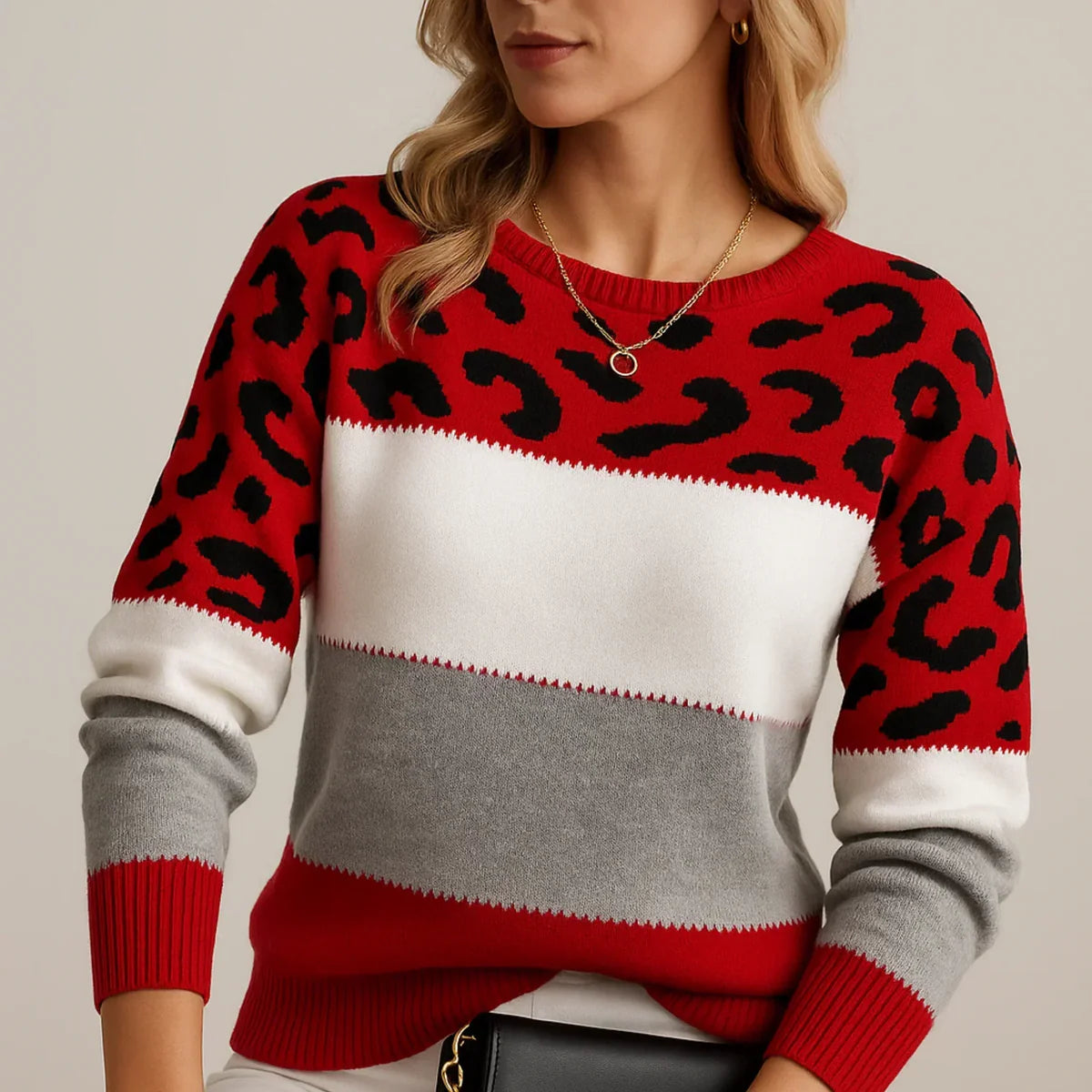Ladies’ Leopard Print Knitted Jumper