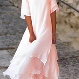 Women's Short Sleeve A-Line Midi Dress