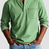 Men's Long Sleeve Henley Pocket Shirt