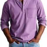 Men's Long Sleeve Henley Pocket Shirt