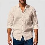 Men's Textured Long Sleeve Button-Front Shirt