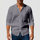 Men's Textured Long Sleeve Button-Front Shirt
