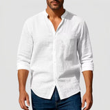 Men's Textured Long Sleeve Button-Front Shirt