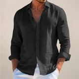 Men's Linen-Style Long Sleeve Button-Front Shirt