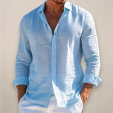 Men's Linen-Style Long Sleeve Button-Front Shirt