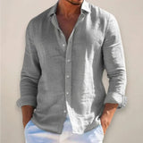 Men's Linen-Style Long Sleeve Button-Front Shirt