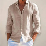 Men's Linen-Style Long Sleeve Button-Front Shirt