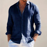 Men's Linen-Style Long Sleeve Button-Front Shirt
