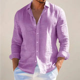 Men's Linen-Style Long Sleeve Button-Front Shirt