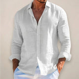 Men's Linen-Style Long Sleeve Button-Front Shirt