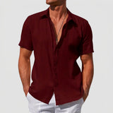 Men's Textured Short Sleeve Button-Front Shirt