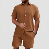 Men's Zip Collar Shirt and Shorts Set