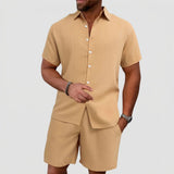 Men's Zip Collar Shirt and Shorts Set