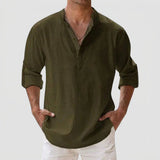 Men's Linen-Style Long Sleeve Henley Shirt
