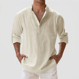 Men's Linen-Style Long Sleeve Henley Shirt