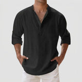 Men's Linen-Style Long Sleeve Henley Shirt