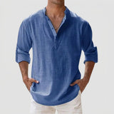 Men's Linen-Style Long Sleeve Henley Shirt