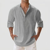 Men's Linen-Style Long Sleeve Henley Shirt