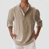 Men's Linen-Style Long Sleeve Henley Shirt
