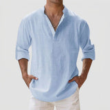 Men's Linen-Style Long Sleeve Henley Shirt
