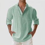 Men's Linen-Style Long Sleeve Henley Shirt