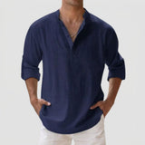 Men's Linen-Style Long Sleeve Henley Shirt
