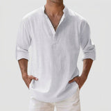 Men's Linen-Style Long Sleeve Henley Shirt