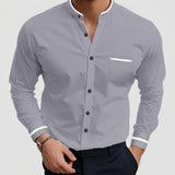 Men's Collarless Long Sleeve Button-Front Shirt