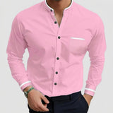 Men's Collarless Long Sleeve Button-Front Shirt