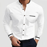Men's Collarless Long Sleeve Button-Front Shirt