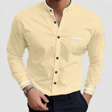 Men's Collarless Long Sleeve Button-Front Shirt