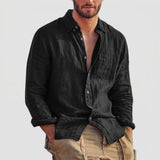 Men's Linen-Style Long Sleeve Henley Shirt