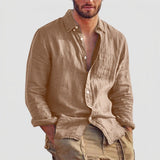 Men's Linen-Style Long Sleeve Henley Shirt