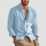 Men's Linen-Style Long Sleeve Henley Shirt