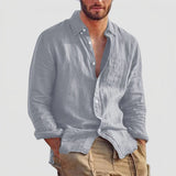 Men's Linen-Style Long Sleeve Henley Shirt