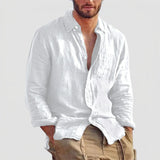 Men's Linen-Style Long Sleeve Henley Shirt