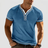 Men's Contrast Trim Short Sleeve Henley Shirt