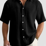 Men's Textured Short Sleeve Button-Front Shirt