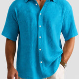 Men's Textured Short Sleeve Button-Front Shirt