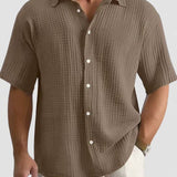 Men's Textured Short Sleeve Button-Front Shirt