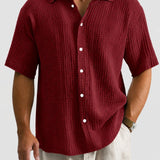 Men's Textured Short Sleeve Button-Front Shirt
