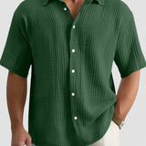 Men's Textured Short Sleeve Button-Front Shirt
