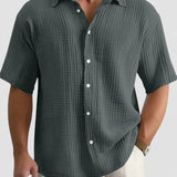 Men's Textured Short Sleeve Button-Front Shirt